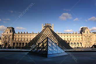 Pyramid of Louvre Museum in Paris France