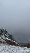 Moody snowy mountain slope in winter fog