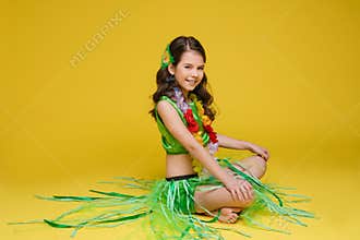 Lovely girl posing in bright dancing costume.