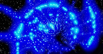 Render with sparkling blue spiral of balls in space