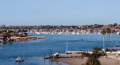 Newport Beach Harbor city skyline in California