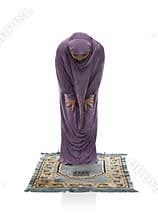 Beautiful Arabic Girl Praying Wearing Muslim Clothes, Bowing