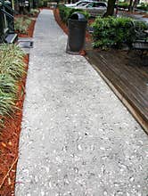 Cement and seashell sidewalk paving.