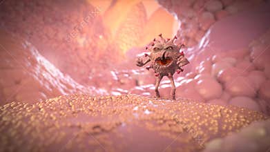 Virus Monster Covid19 Attacks the Cell 3D Rendering Animation 4K