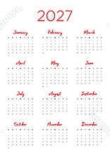 Annual calendar for 2027