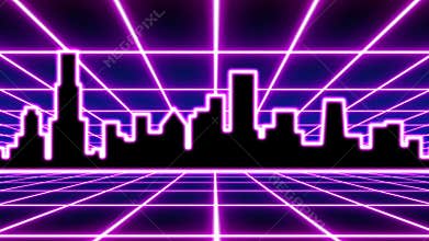 Animated 1980s City Skyline 8 Bit Graphic