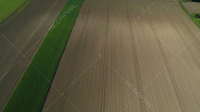 Fields, meadows and agricultural area in springtime - aerial view