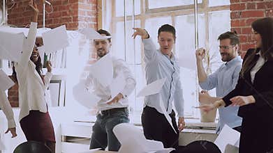 Group of happy multiracial business people enjoying party time.