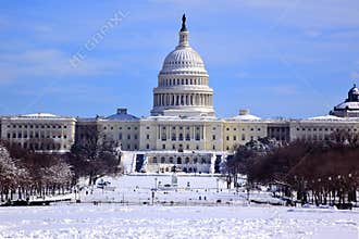 US Capitol Dome Houses Congress Snow Washington DC