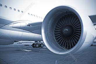 Airplane engine in airport