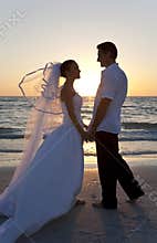 Bride & Groom Married Couple Sunset Beach Wedding