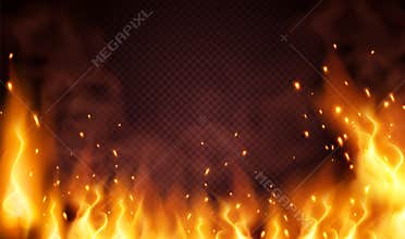 Burning red hot sparks fly from large fire in the night sky. Lag Baomer symbol