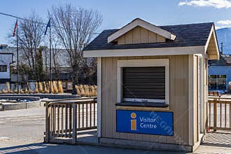 INVERMERE, CANADA - MARCH 18, 2020: closed visitor centre in small town british columbia
