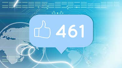 Animation of thumbs up like icon with growing number on speech bubble