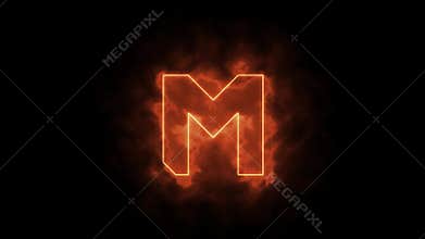 Alphabet in flames - letter M on fire - drawn with laser beam on black background