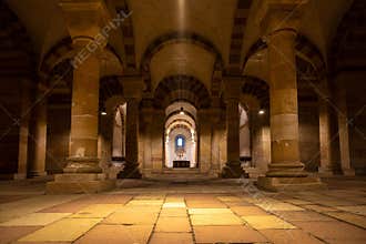 Speyer, Germany - Mar 14, 2020: Interior of Cathedral in Speyer, Germany. The Imperial Cathedral