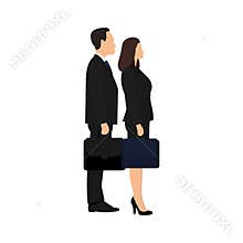 Businessman and businesswoman are standing together confidently looking forward