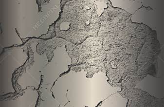 Luxury platinum, steel, chromium, black metal gradient background with distressed cracked concrete texture