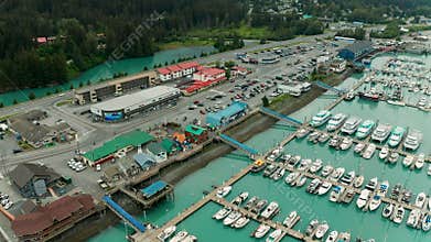 Aqua Tinted Water in the Marina in front of the Boardwalk Seward Alaska