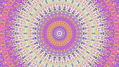 Groovy psychedelic colorful vivid animated mandala, pink orange, purple, and blue
