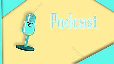 Animation of a colored microphone. Podcasting, media and vocals concept. Bright yellow background. copy space