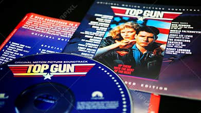 CD of the soundtrack of the 1986 film by Tony Scott, TOP GUN. one of the most popular soundtracks to date