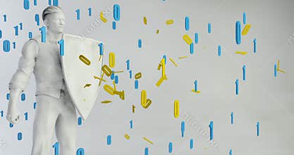 Cyber Security Concept with Man Holding Shield Blocking Out Virus