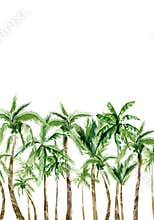 Watercolor africa tree palm, wild plant, forest trees, oasis. Frame greenery for wedding card, baby shower decor, baby nursery