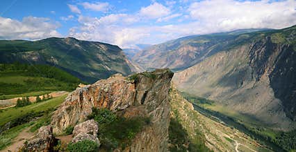Panorama of picturesque mountain  remote district in summer day, Altai Katu Yaryk pass