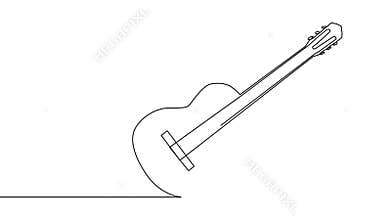 Animation of continuous line drawing of big acoustic guitar