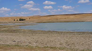 A lake with diminishing water in an arid continental climate, lake view
