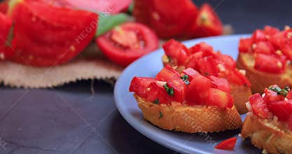 Delicious italian bruschetta on the plate ready to be served