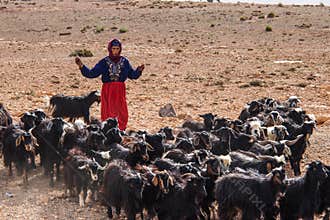 Erfoud, Morocco - Oct 17, 2019: Berber people living in the moroccan mountains between Midelt and Erfoud