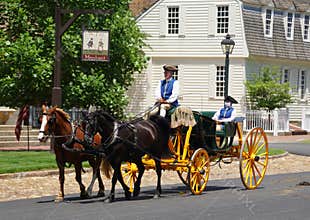 Williamsburg, Virginia, U.S - June 30, 2020 - A horse carriage on the street