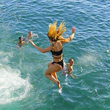 Tourists jumping to sea