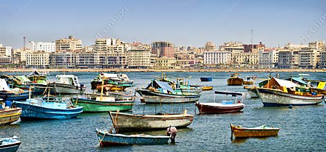 Small boats Anchored in Alexandria, Egypt
