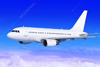 Airplane in the sky landing away