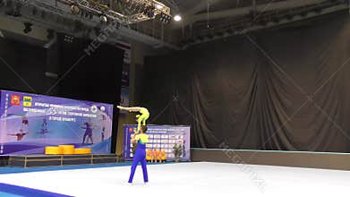 Orenburg, Russia, December 14, 2017 year: Juniors compete in sports acrobatics