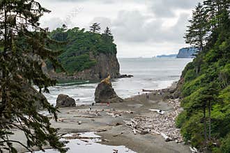 Overcast day at Ruby Beach in Olympic National Park in Washington State
