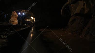 Mine Shaft. Interior of a mining shaft with diminishing perspective and copy space.