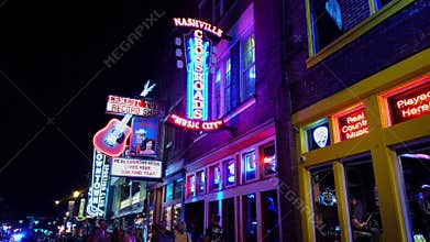 Walking over Broadway in Nashville by night - NASHVILLE, USA - JUNE 16, 2019