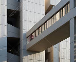 Close up of walkway of the the roger stevens building at the university of leeds a brutalist concrete building by chamberlain