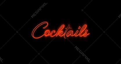 Word cocktails blinking on neon billboard in red 4k