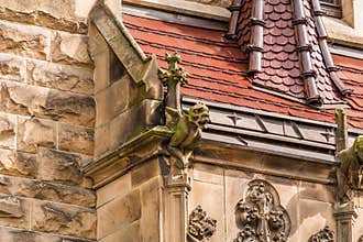 Details of the Moszna Castle in southwestern Poland, the castle is one of the most magnificent