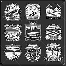 Collection engraving landscapes. Rural and montain, night landscape, fields and meadows and village.