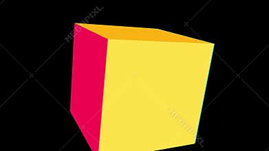 Colorful cube rotating with alpha channel .Animation flat cube on black