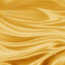 Luxury yellow gold background illustration with wavy draped folds of cloth, smooth silk texture with wrinkles and creases in flowi