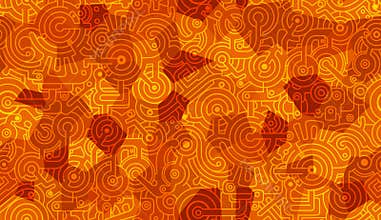 Abstract seamless vector pattern. Mechanical. Cogs, bolts and gears. Isolated background of polygons. Light and dark orange,  yell