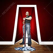 Caucasian cleaner in 3d location