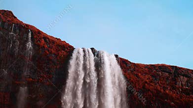 Epic big waterfall in the mountain rock